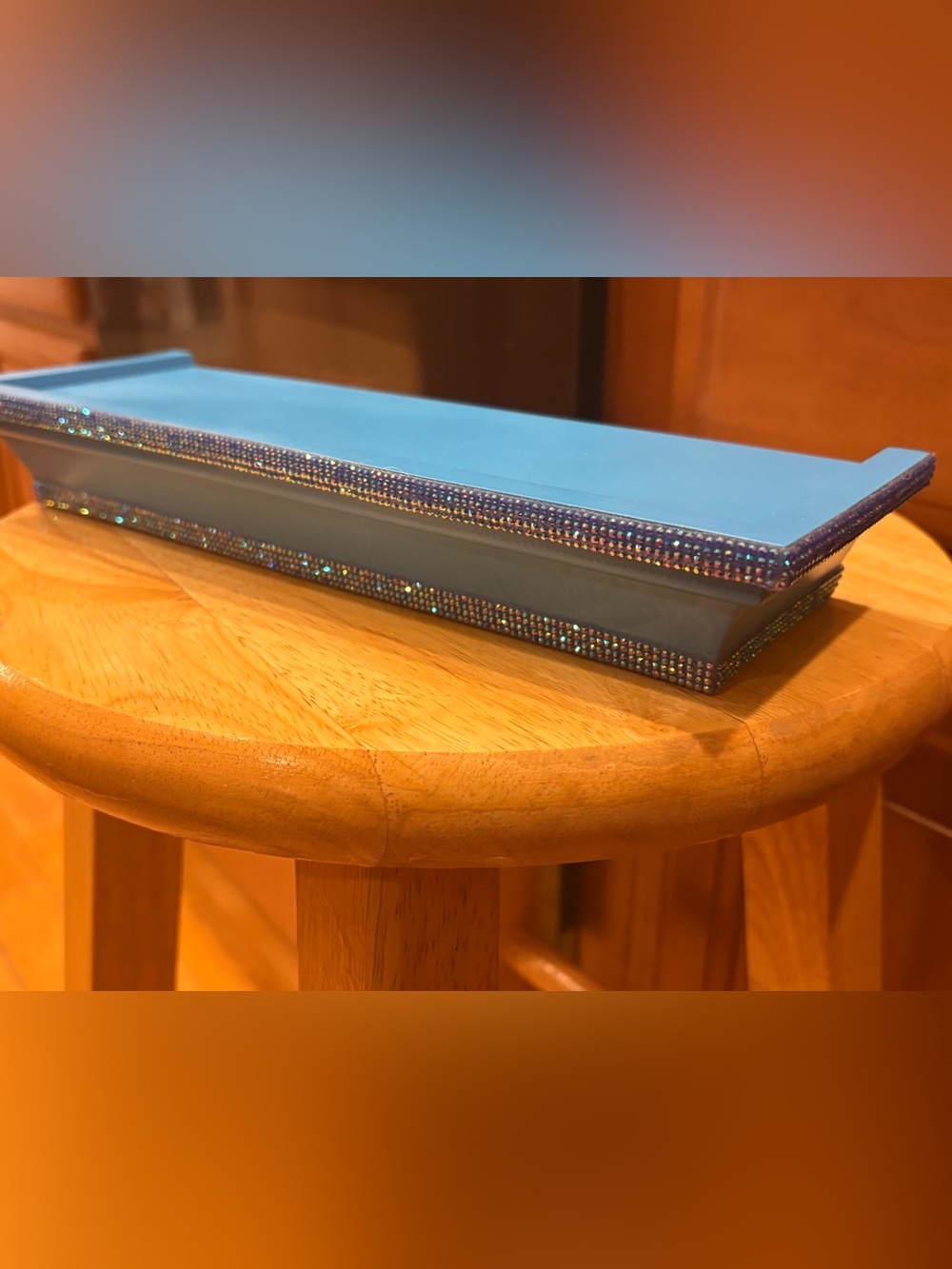 Blue Decorative floating wall shelf-Sparkling Rhinestone Trim-FREE photo frame!